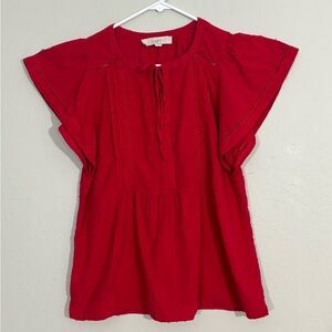 LOFT flutter sleeve swiss dot cotton top S